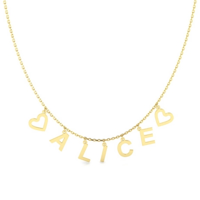 Colar Personalizado com Nome e Corações Ouro 18k