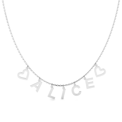 Colar Personalizado com Nome e Corações Prata