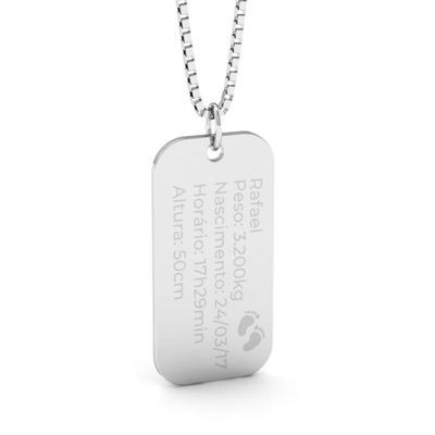 Colar Personalizado Prata Masculino Placa Dados Nascimento