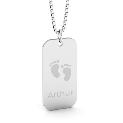Colar Personalizado Prata Masculino Placa Nome e Pés