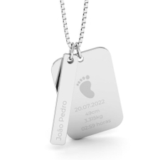 Colar Personalizado Prata Placa Dados Nascimento e Plaquinha com Nome