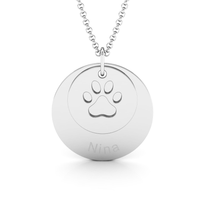 Colar Pet Personalizável Nome com Placa de Pata Vazada Prata