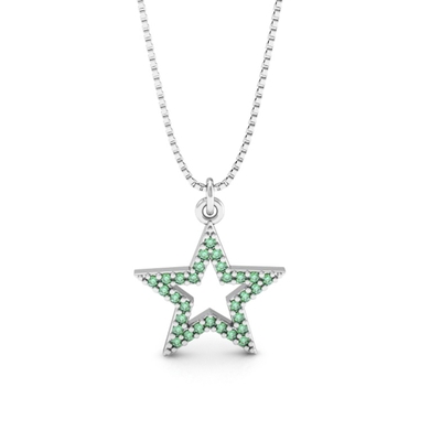 Colar Prata Estrela com Pedras Verdes