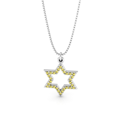 Colar Prata Estrela de Davi com Pedras Amarelas