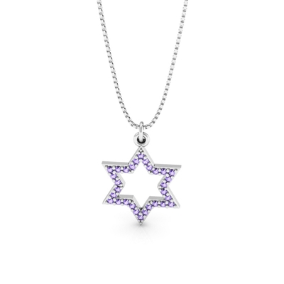 Colar Prata Estrela de Davi com Pedras Lilás