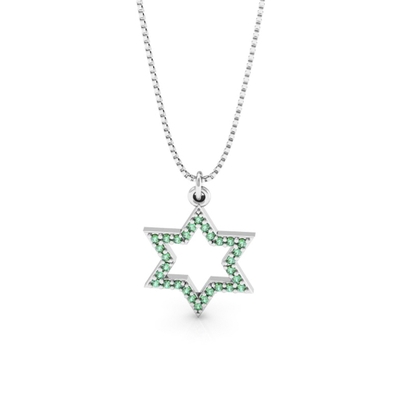 Colar Prata Estrela de Davi com Pedras Verdes
