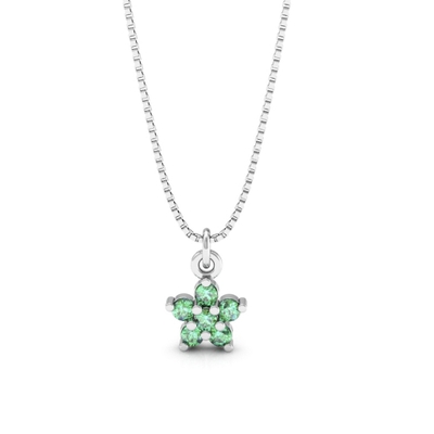 Colar Prata Flor com Pedras Verdes