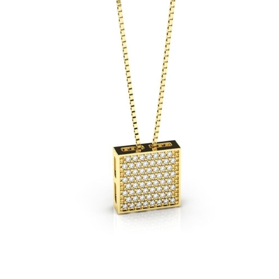 Colar Quadrado Ouro 18K Coleção Pavê Pequeno