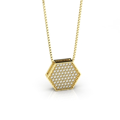 Colar Sextavado Ouro 18K Coleção Pavê Médio