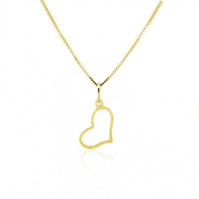 Colar Coração Vazado Ouro 18K 40 cm
