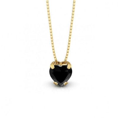 Colar Ouro 18K Ponto de Luz Coração Pedra Preta 45 cm