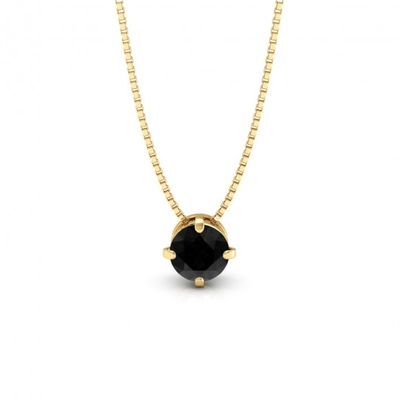 Colar Ouro 18K Ponto de Luz Pedra Preta 45 cm
