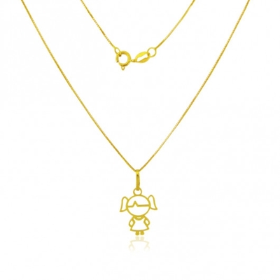 Colar Pingente Menina Vazado Ouro 18K 40 cm