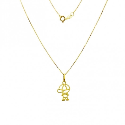 Colar Pingente Menino Vazado Ouro 18K 40 cm