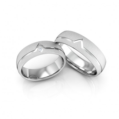 Alianças Compromisso Prata Diamantada 6mm 12g com Detalhe em V
