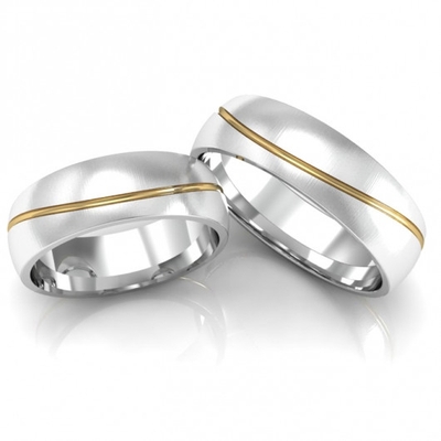 Alianças Compromisso Prata Foscas Aplique Ouro 6mm 12g
