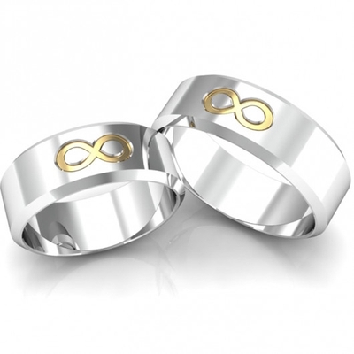 Alianças Compromisso Prata Polidas Infinito Aplique Ouro Amarelo