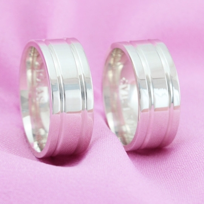 Alianças Compromisso Prata Quadradas Polidas 8mm 14g com Friso