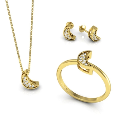 Conjunto Lua Ouro 18K Coleção Pavê Mini