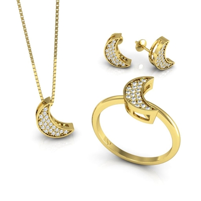 Conjunto Lua Ouro 18K Coleção Pavê Pequeno