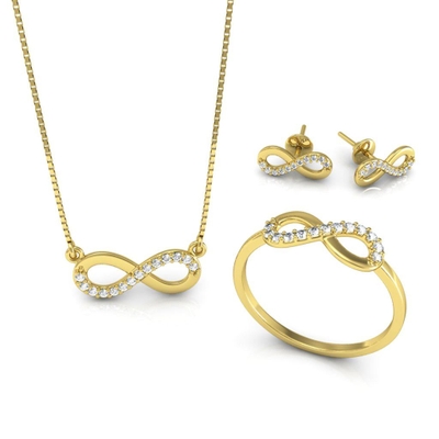 Conjunto Ouro 18K Infinito com Pedras
