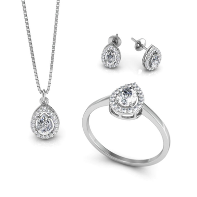 Conjunto Prata Gota com Pedras