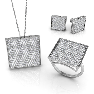 Conjunto Quadrado Prata Coleção Pavê Grande