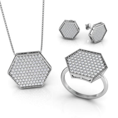 Conjunto Sextavado Prata Coleção Pavê Grande
