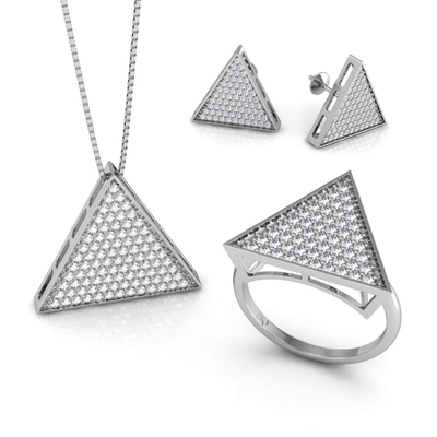 Conjunto Triângulo Prata Coleção Pavê Grande