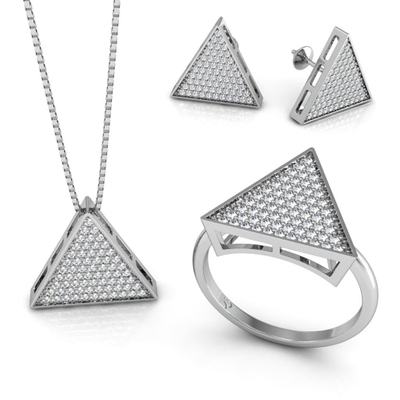 Conjunto Triângulo Prata Coleção Pavê Médio