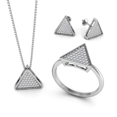 Conjunto Triângulo Prata Coleção Pavê Pequeno