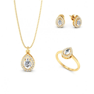 Conjunto Ouro 18K Gota com Pedras