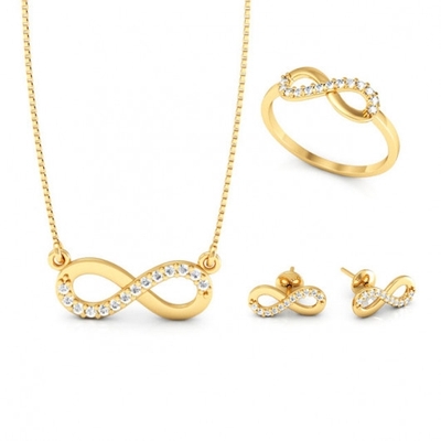 Conjunto Ouro 18K Infinito com Pedras