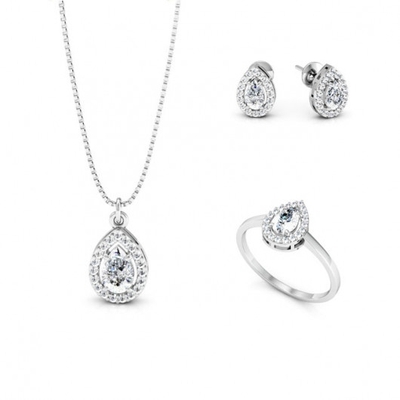 Conjunto Prata Gota com Pedras