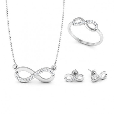 Conjunto Prata Infinito com Pedras