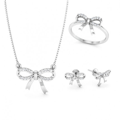 Conjunto Prata Lacinho com Pedras