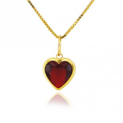Pingente Ouro 18K Coração Vermelha 4 mm
