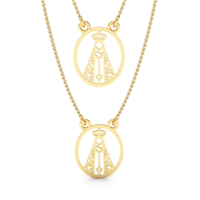 Escapulário Nossa Senhora Aparecida Vazado Ouro 18K
