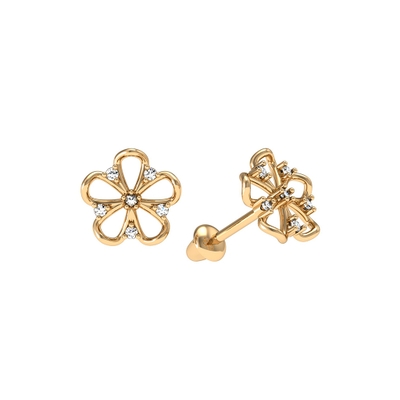 Brincos Ouro 18K Flor com Pedrinhas