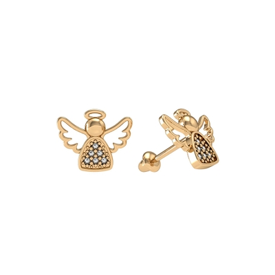 Brincos Ouro 18K Anjo com Pedras