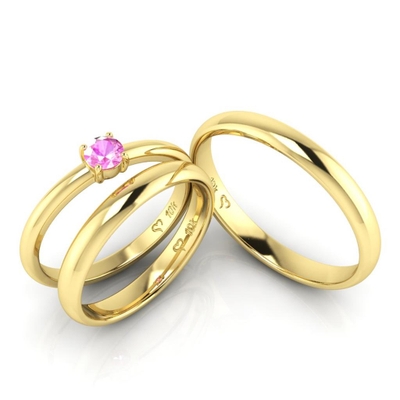 Kit Alianças de Casamento + Anel de Noivado Virtual Joias Dreams Ouro 10K