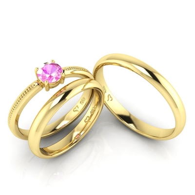 Kit Alianças de Casamento + Anel de Noivado Virtual Joias Endless Love Ouro 18K