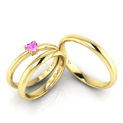 Kit Alianças de Casamento + Anel de Noivado Virtual Joias Infinite Ouro 10K