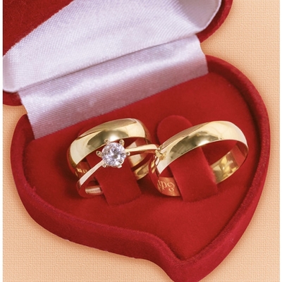 Kit Alianças Casamento Ouro 5mm + Anel Noivado Affetto