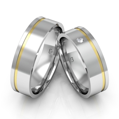 Alianças Namoro Ouro E Prata Polidas 6mm 12g 1 Pedra