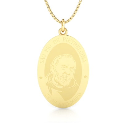 Medalha São Padre Pio de Pietrelcina Ouro 18K Grande