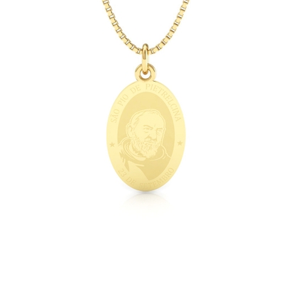Medalha São Padre Pio de Pietrelcina Ouro 18K Média