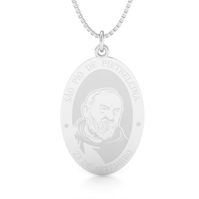 Medalha São Padre Pio de Pietrelcina Prata Grande