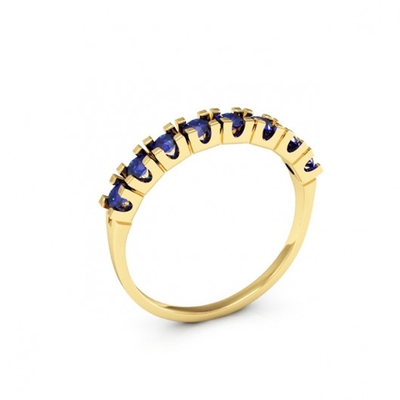 Meia Aliança Pedra Azul Grande Ouro 18K