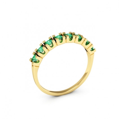 Meia Aliança Pedra Verde Grande Ouro 18K